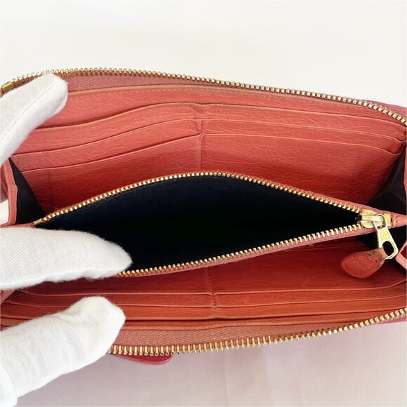 BALENCIAGA Motocross Leather Lambskin Zip Around Wallet Salmon - Picture 5 of 14